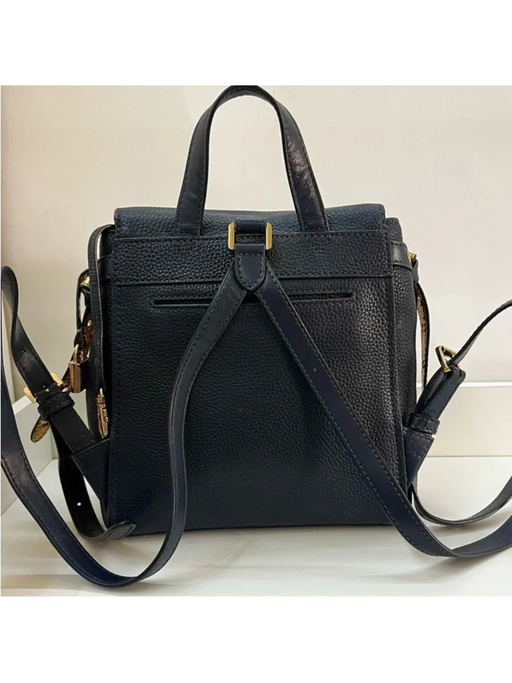 MICHAEL KORS Navy Blue Backpack Merritt Rhea Hudson Charm Shoulder Bag